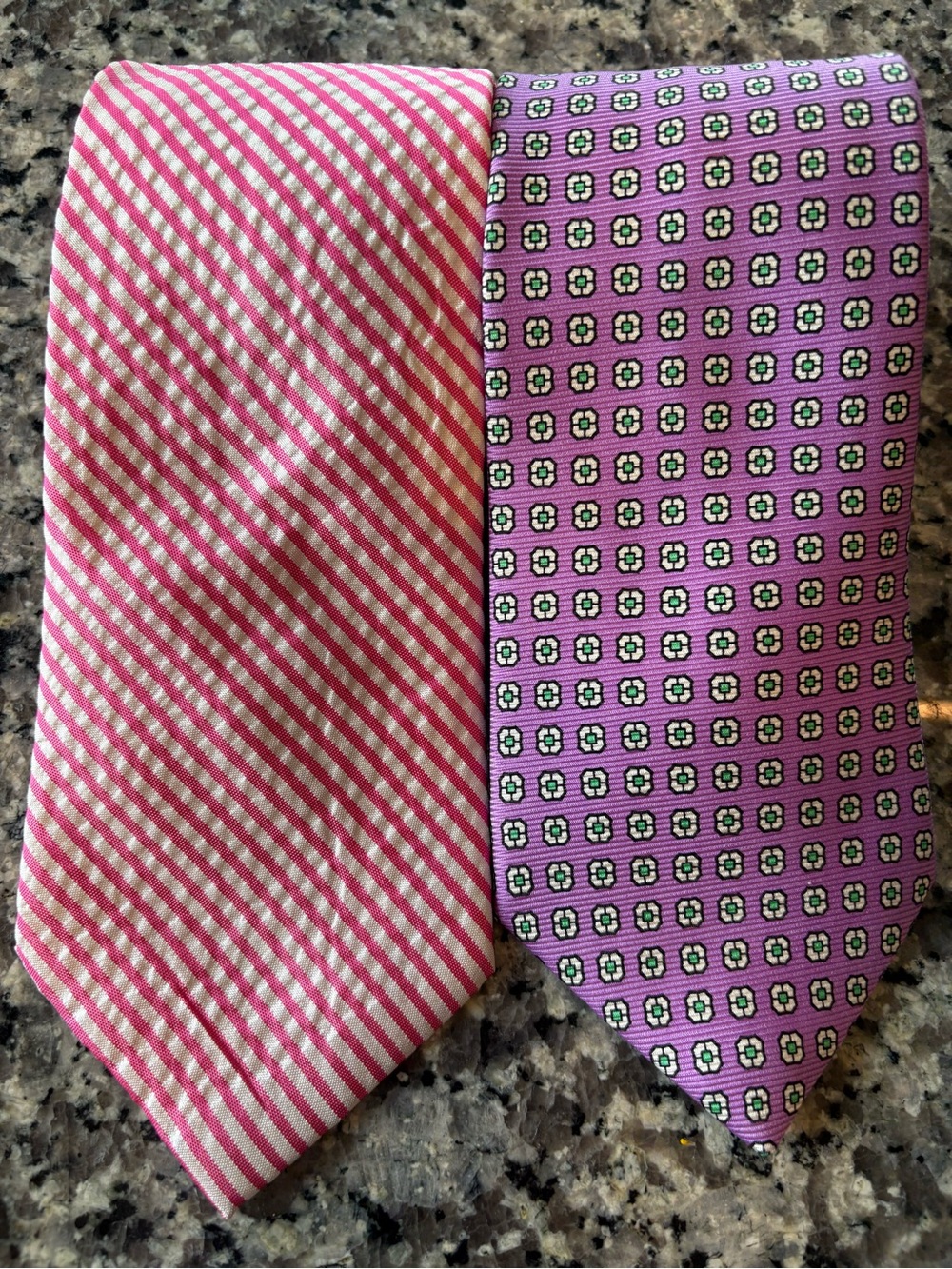 Polo Ralph Lauren Lot of 2 Ties Pink Stripe & Purple Medallion Made in Italy